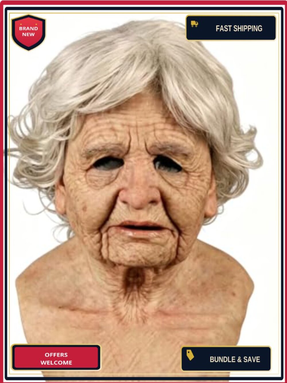 Realistic Granny Latex Mask Creepy Old Woman Halloween Cosplay Prop